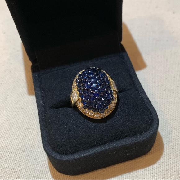 Blue Sapphire and Diamond Halo Cocktail Ring - Picture 3 of 8